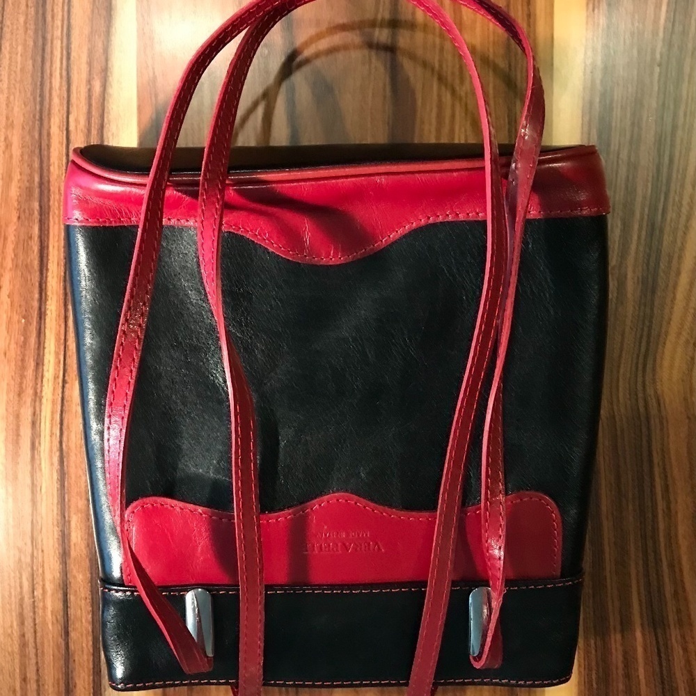 VERA PELLE Leather Purse Black/Red Converts to a Little Packsack